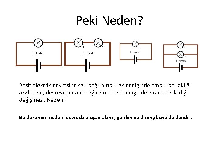 Peki Neden? Basit elektrik devresine seri bağlı ampul eklendiğinde ampul parlaklığı azalırken ; devreye