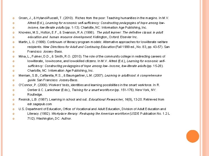  Groen, J. , & Hyland-Russell, T. (2010). Riches from the poor: Teaching humanities