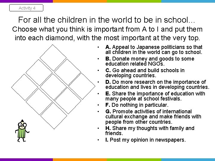 Activity 4 For all the children in the world to be in school… Choose