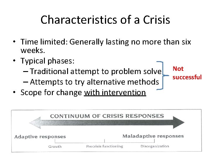 Characteristics of a Crisis • Time limited: Generally lasting no more than six weeks.