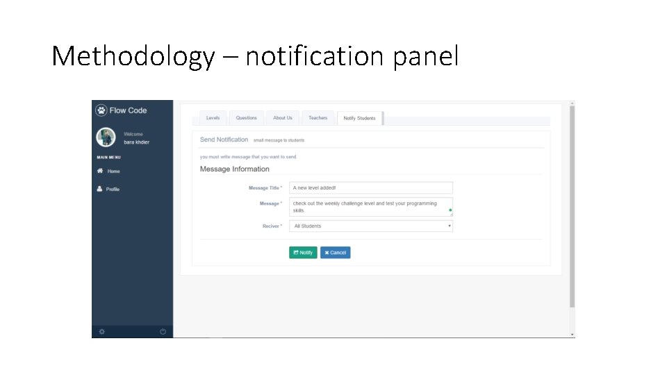 Methodology – notification panel 