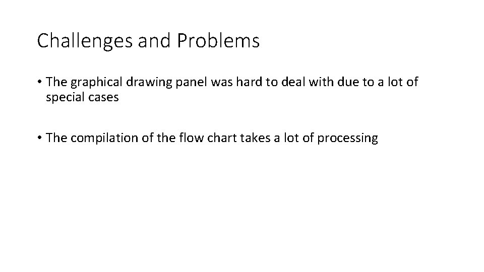Challenges and Problems • The graphical drawing panel was hard to deal with due