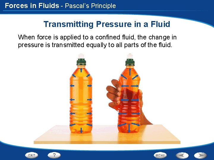 Forces in Fluids - Pascal’s Principle Transmitting Pressure in a Fluid When force is