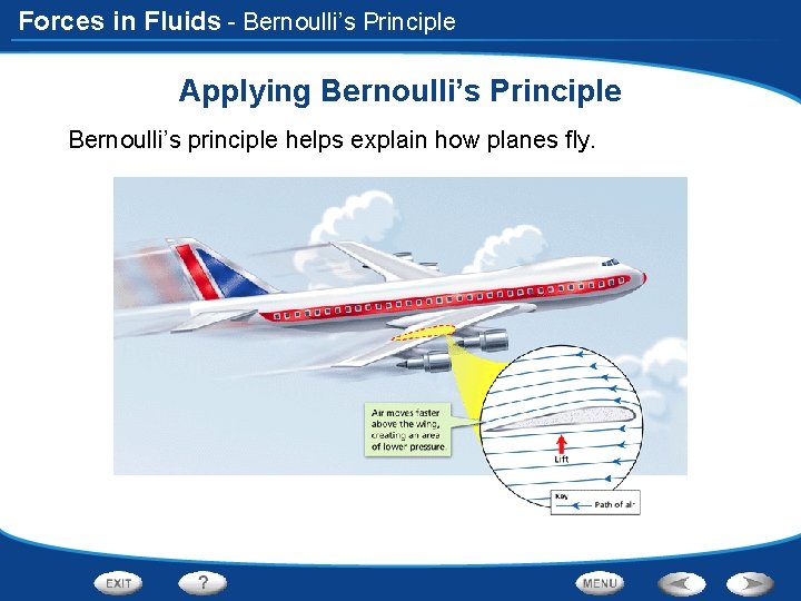 Forces in Fluids - Bernoulli’s Principle Applying Bernoulli’s Principle Bernoulli’s principle helps explain how