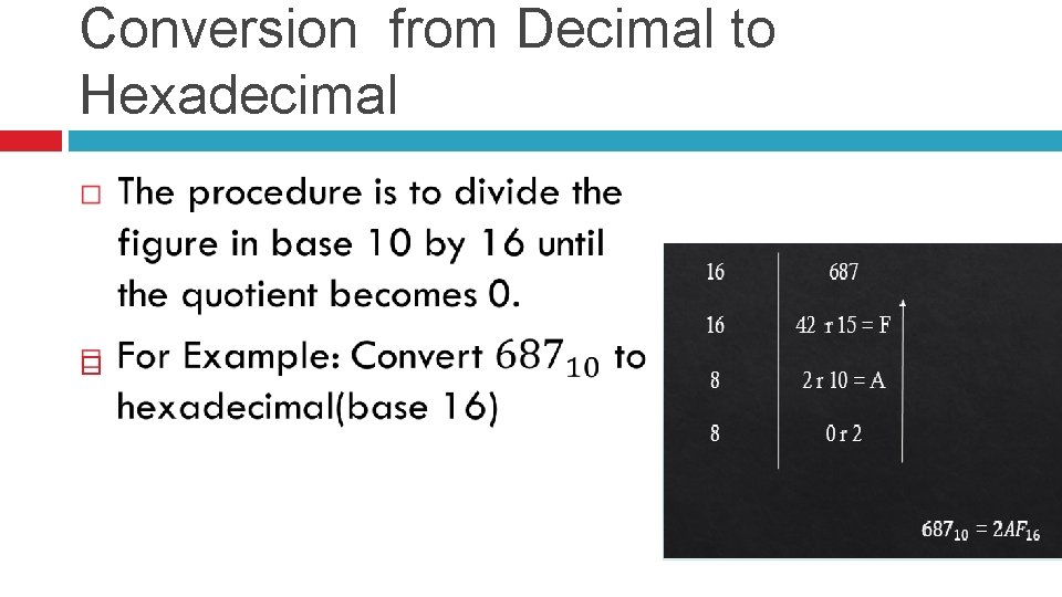 Conversion from Decimal to Hexadecimal 