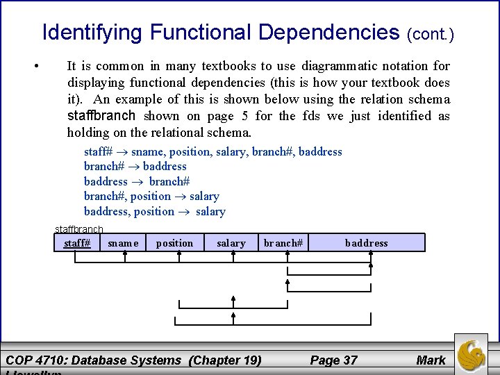 Identifying Functional Dependencies • (cont. ) It is common in many textbooks to use