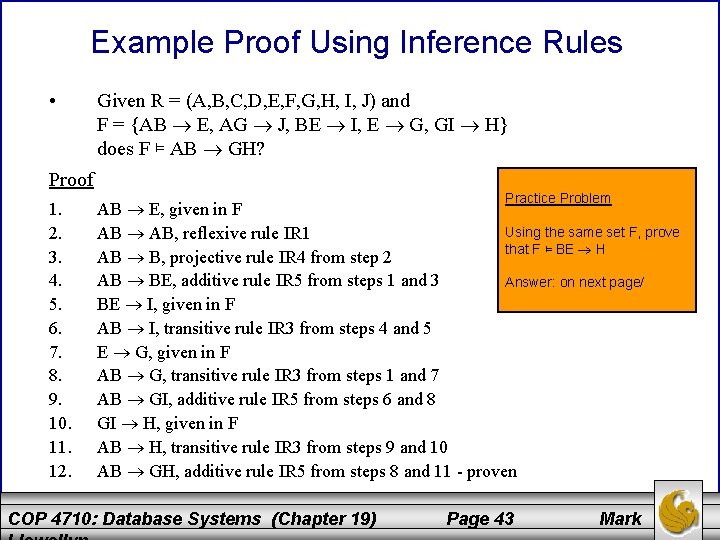 Example Proof Using Inference Rules • Given R = (A, B, C, D, E,