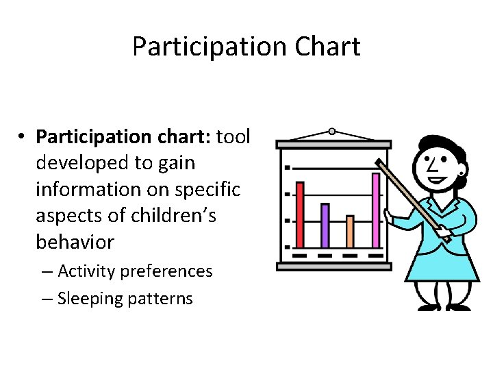 Participation Chart • Participation chart: tool developed to gain information on specific aspects of