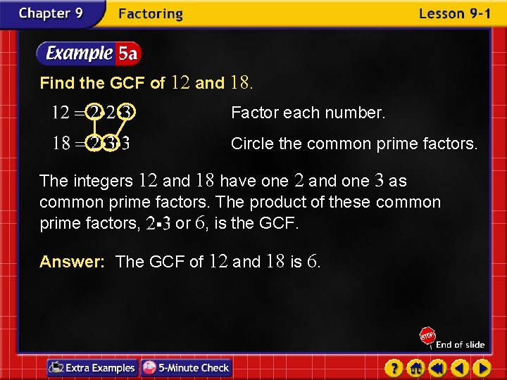 Find the GCF of 12 and 18. Factor each number. Circle the common prime