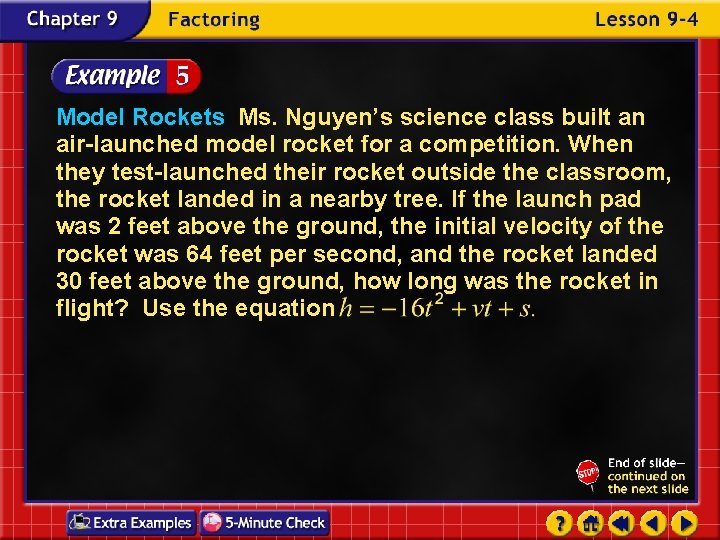 Model Rockets Ms. Nguyen’s science class built an air-launched model rocket for a competition.
