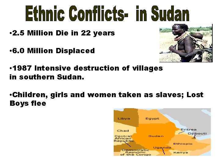  • 2. 5 Million Die in 22 years • 6. 0 Million Displaced