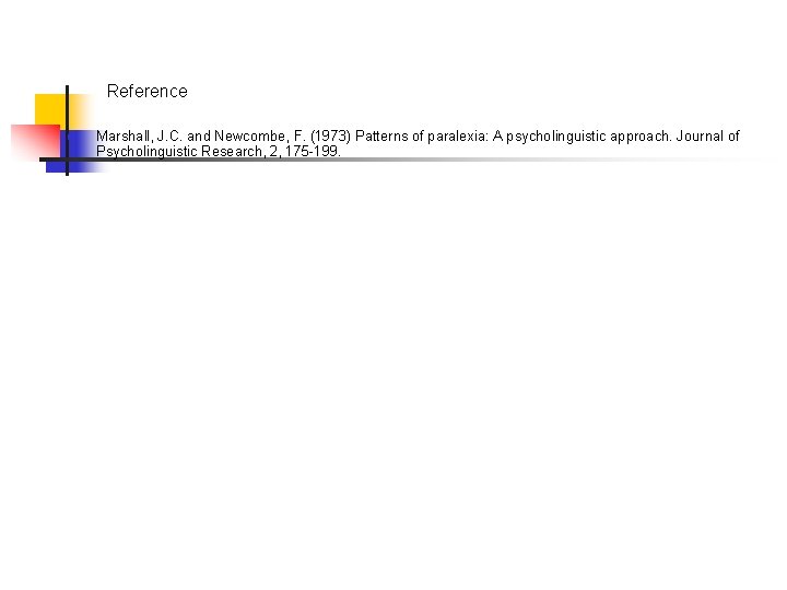 Reference n Marshall, J. C. and Newcombe, F. (1973) Patterns of paralexia: A psycholinguistic