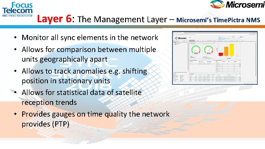 Layer 6: The Management Layer – Microsemi’s Time. Pictra NMS • Monitor all sync