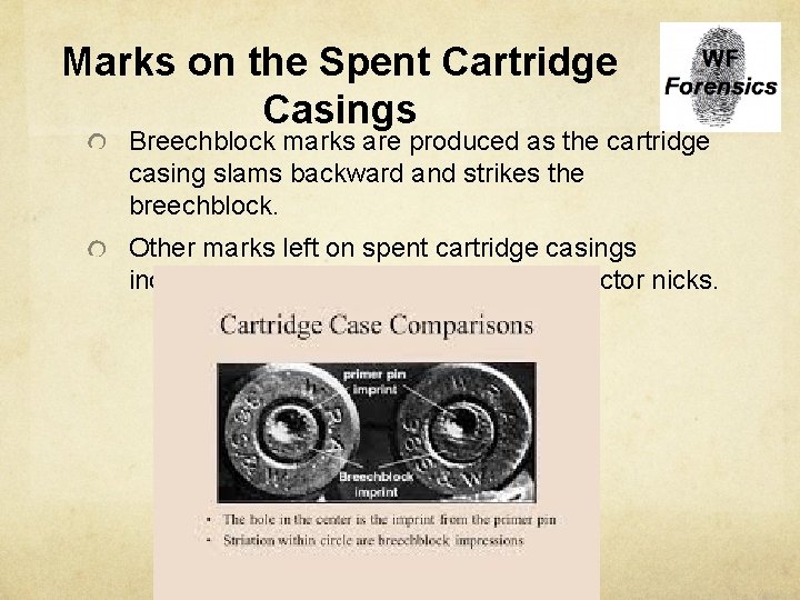 Marks on the Spent Cartridge Casings Breechblock marks are produced as the cartridge casing