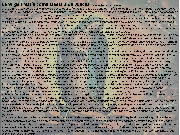 La Virgen María como Maestra de Jueces por David Quispe Juez Superior Cuál es