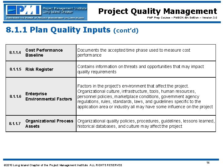 Project Quality Management PMP Prep Course – PMBOK 4 th Edition – Version 3.