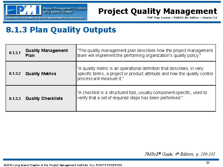 Project Quality Management PMP Prep Course – PMBOK 4 th Edition – Version 3.