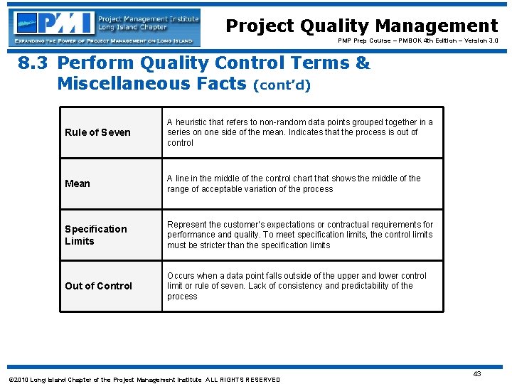 Project Quality Management PMP Prep Course – PMBOK 4 th Edition – Version 3.