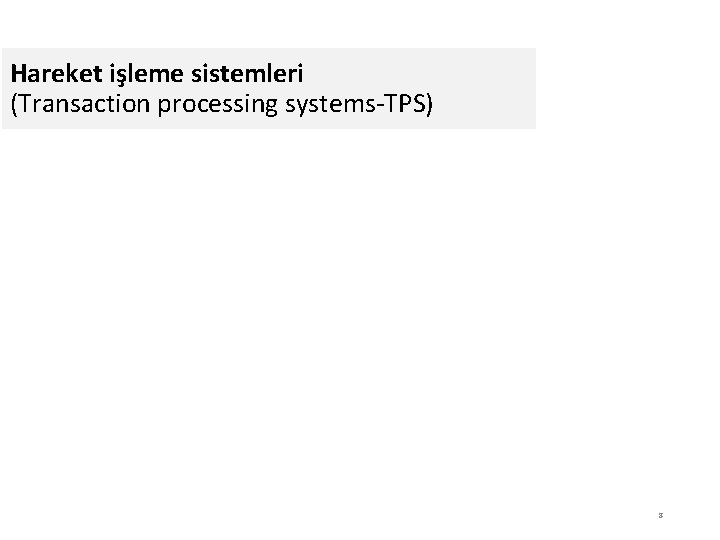 Hareket işleme sistemleri (Transaction processing systems-TPS) 8 
