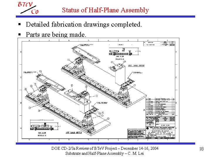 Status of Half-Plane Assembly § Detailed fabrication drawings completed. § Parts are being made.