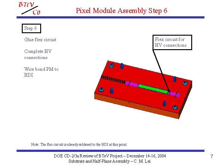 Pixel Module Assembly Step 6 Glue flex circuit Flex circuit for HV connections Complete