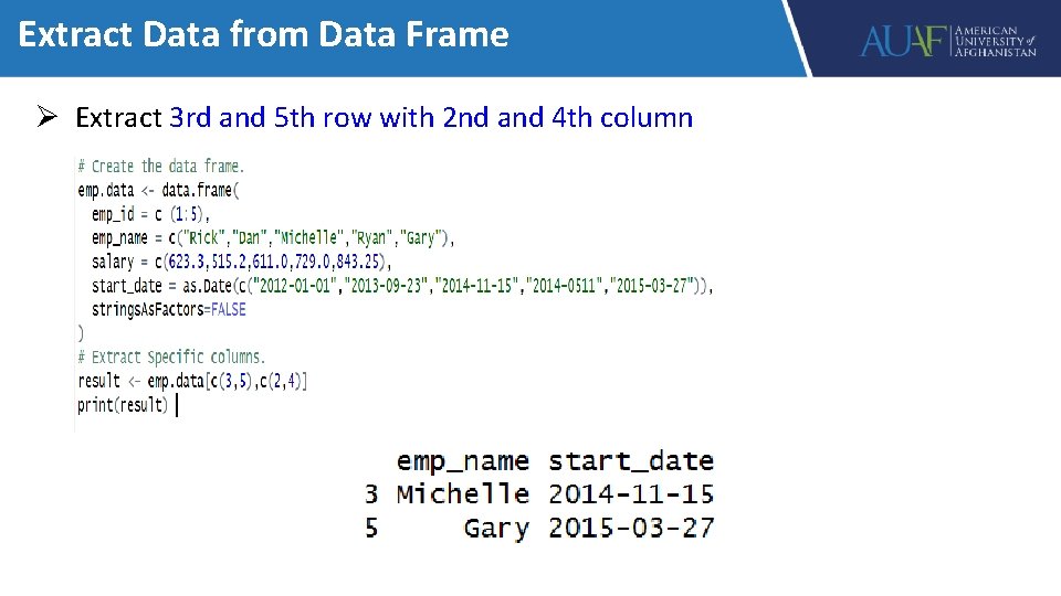 Extract Data from Data Frame Ø Extract 3 rd and 5 th row with