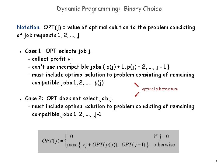 Dynamic Programming: Binary Choice Notation. OPT(j) = value of optimal solution to the problem