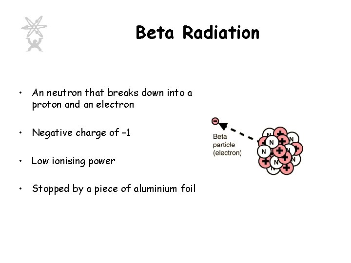Beta Radiation • An neutron that breaks down into a proton and an electron