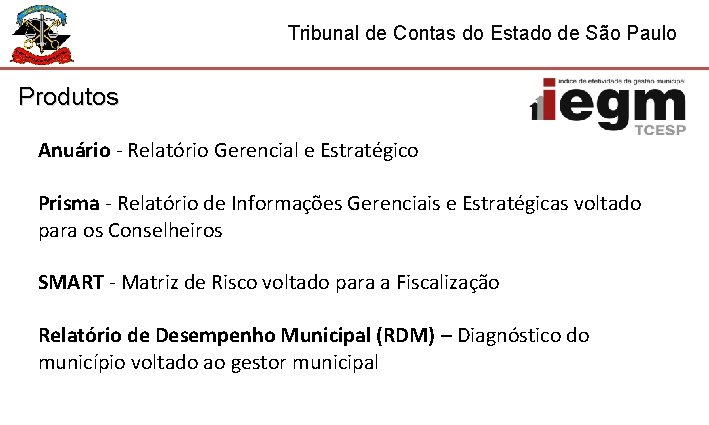 Tribunal de Contas do Estado de São Paulo Produtos Anuário - Relatório Gerencial e
