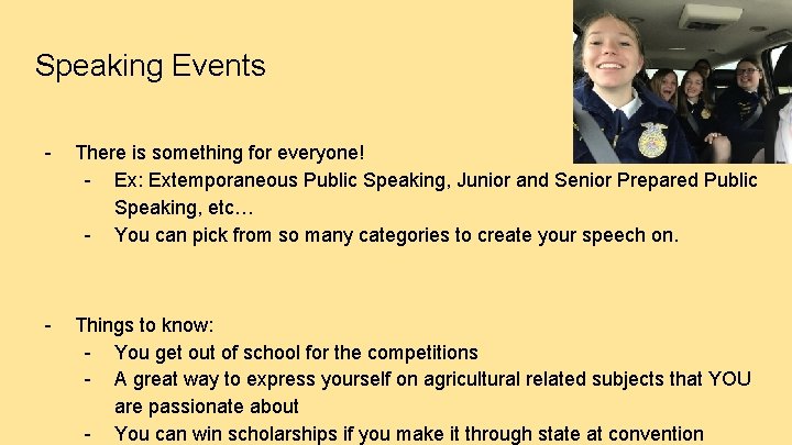 Speaking Events - There is something for everyone! - Ex: Extemporaneous Public Speaking, Junior