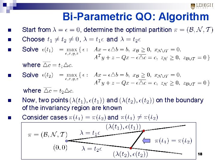 Bi-Parametric QO: Algorithm n Start from Choose n Solve n , determine the optimal