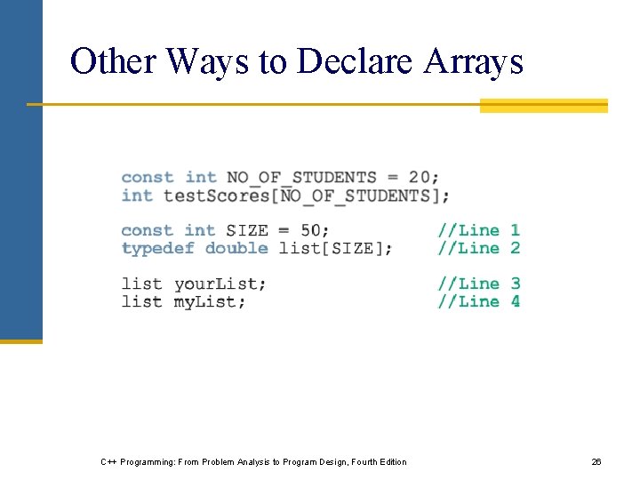 Other Ways to Declare Arrays C++ Programming: From Problem Analysis to Program Design, Fourth
