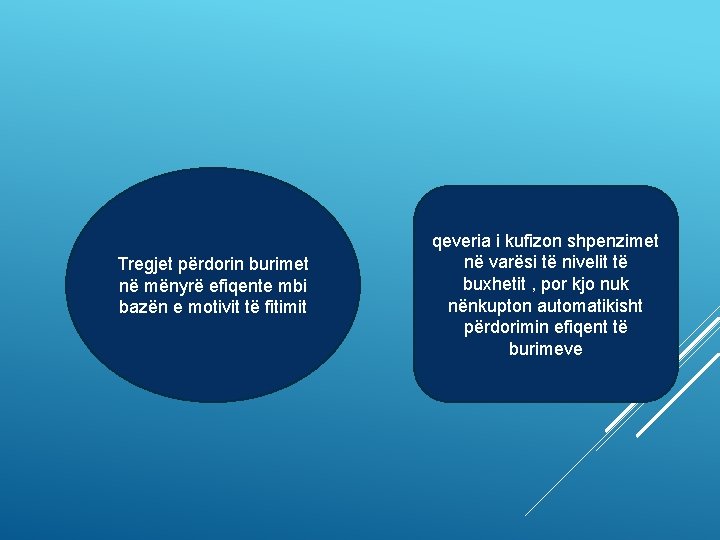 Tregjet përdorin burimet në mënyrë efiqente mbi bazën e motivit të fitimit qeveria i