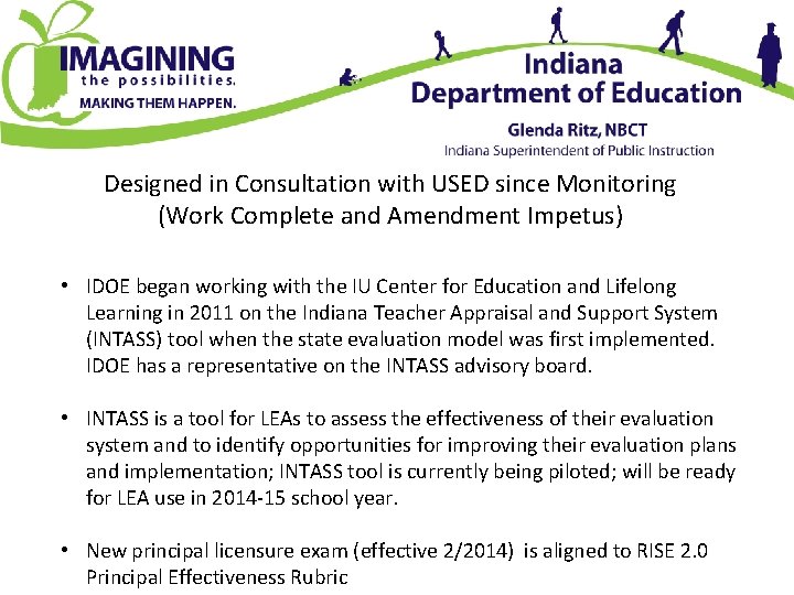 Designed in Consultation with USED since Monitoring (Work Complete and Amendment Impetus) • IDOE