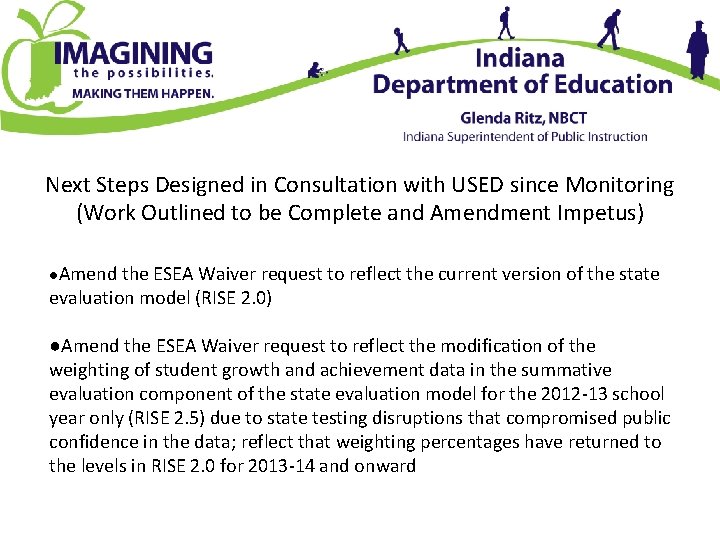 Next Steps Designed in Consultation with USED since Monitoring (Work Outlined to be Complete