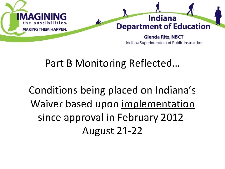 Part B Monitoring Reflected… Conditions being placed on Indiana’s Waiver based upon implementation since