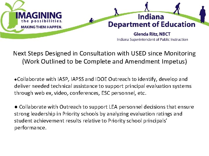 Next Steps Designed in Consultation with USED since Monitoring (Work Outlined to be Complete