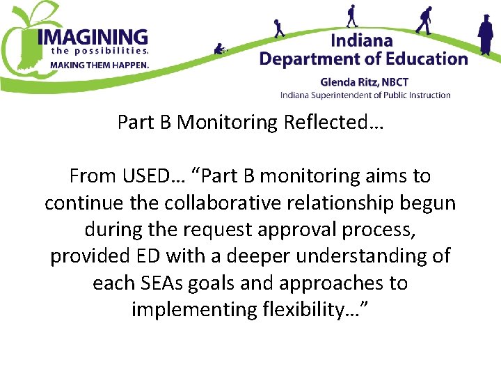 Part B Monitoring Reflected… From USED… “Part B monitoring aims to continue the collaborative