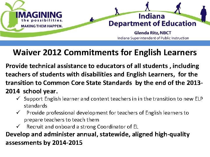 Waiver 2012 Commitments for English Learners Provide technical assistance to educators of all students