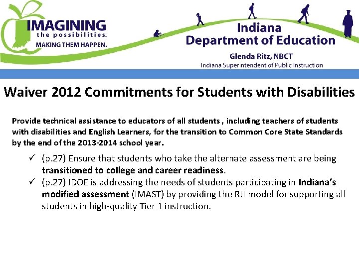 Waiver 2012 Commitments for Students with Disabilities Provide technical assistance to educators of all