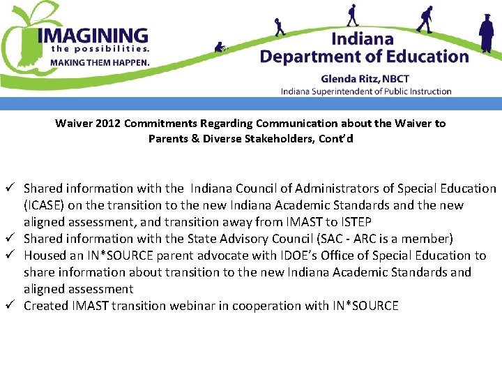 Waiver 2012 Commitments Regarding Communication about the Waiver to Parents & Diverse Stakeholders, Cont’d