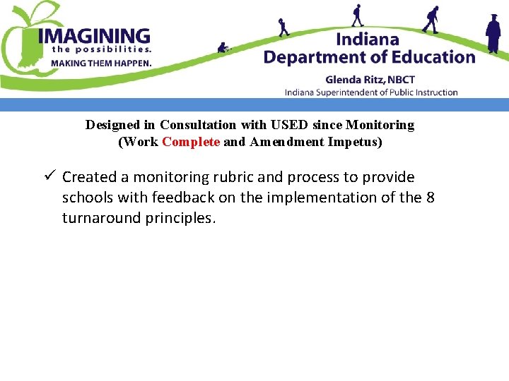 Designed in Consultation with USED since Monitoring (Work Complete and Amendment Impetus) ü Created