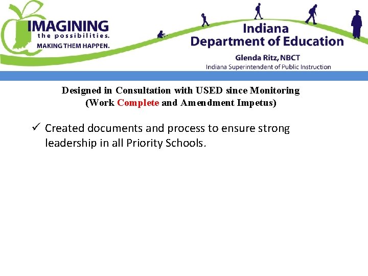 Designed in Consultation with USED since Monitoring (Work Complete and Amendment Impetus) ü Created