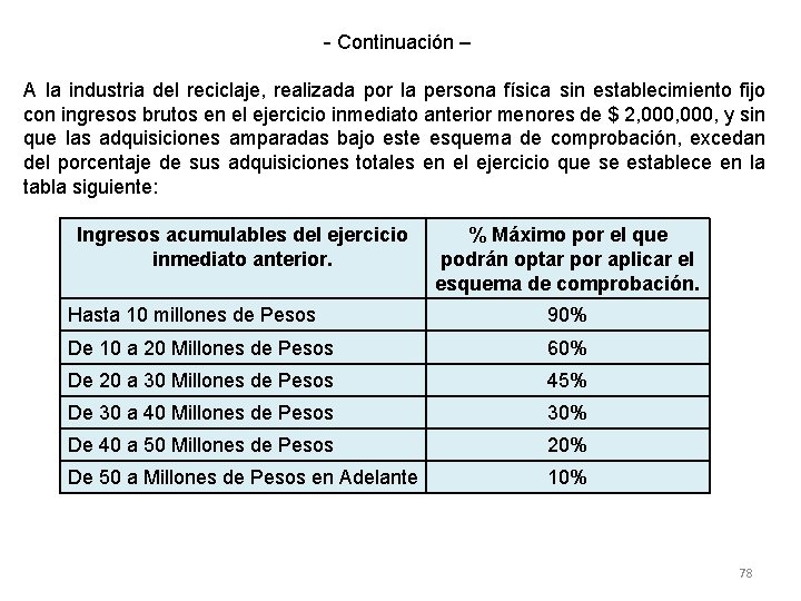 - Continuación – A la industria del reciclaje, realizada por la persona física sin