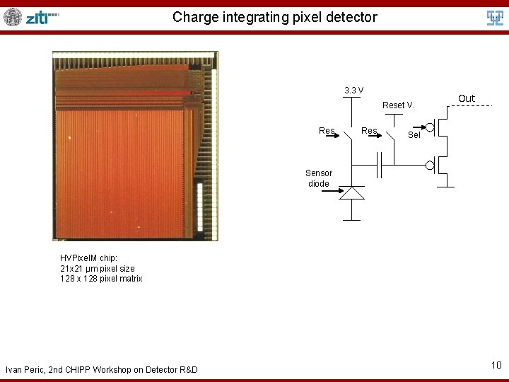 Charge integrating pixel detector 3. 3 V Reset V. Res Out Sel Sensor diode