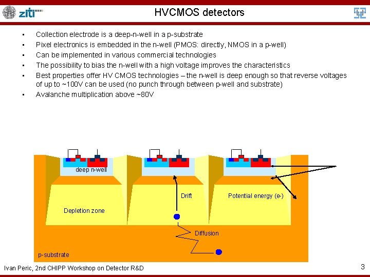 HVCMOS detectors • • • Collection electrode is a deep-n-well in a p-substrate Pixel