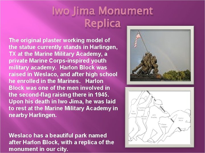 Iwo Jima Monument Replica The original plaster working model of the statue currently stands