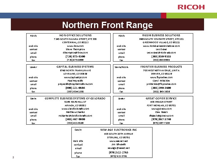 Northern Front Range Ricoh IKON OFFICE SOLUTIONS web site contact email 7245 SOUTH HAVANA