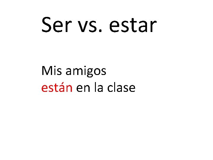 Ser vs. estar Mis amigos están en la clase 