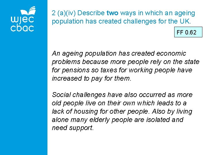 2 (a)(iv) Describe two ways in which an ageing population has created challenges for